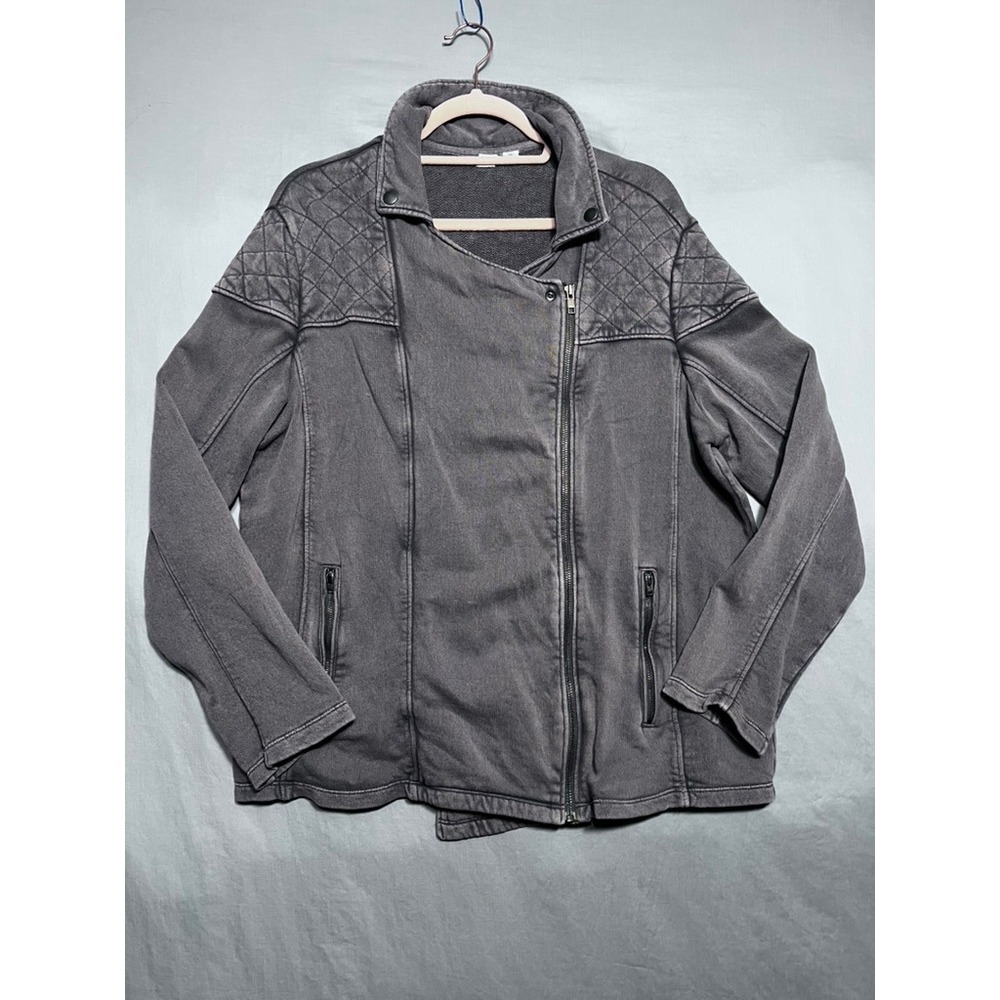 Melrose and Market Gray Knit Moto Jacket Quilted Shoulder Asymmetric Zip 1X